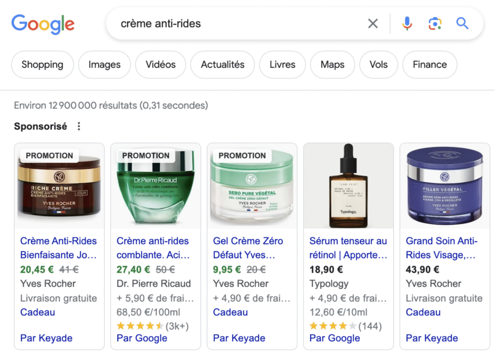 Exemple contenu Google shopping